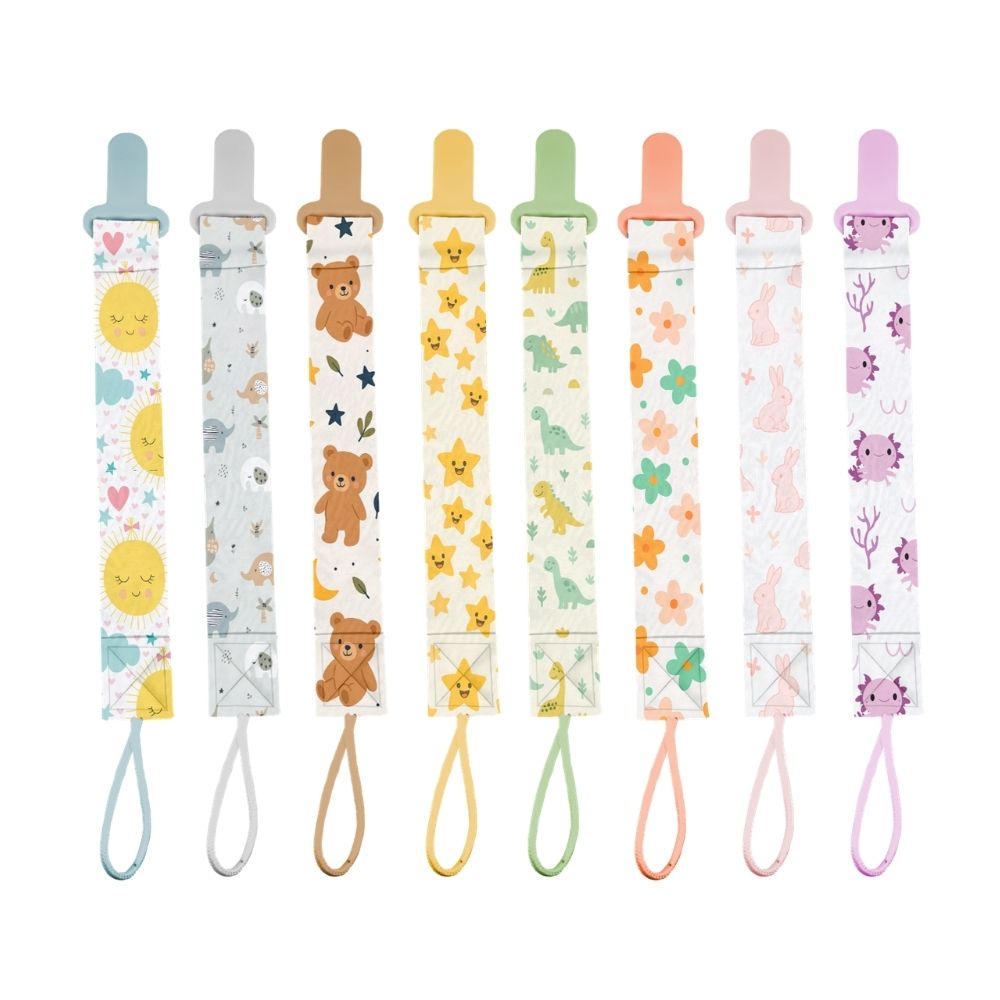 Image Pacifier Holders, 8 assorted designs, 16 pcs